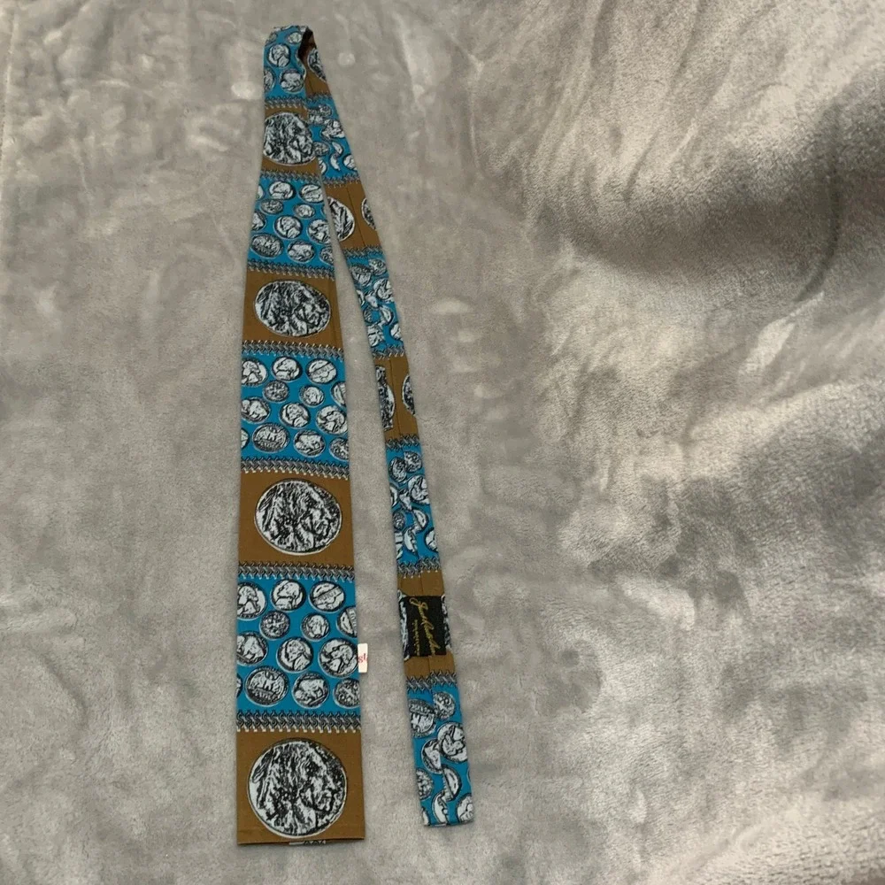 Vintage Rooster Jacob Reeds Sons Cotton Tie Blue Brown Buffalo Nickel Coin Print